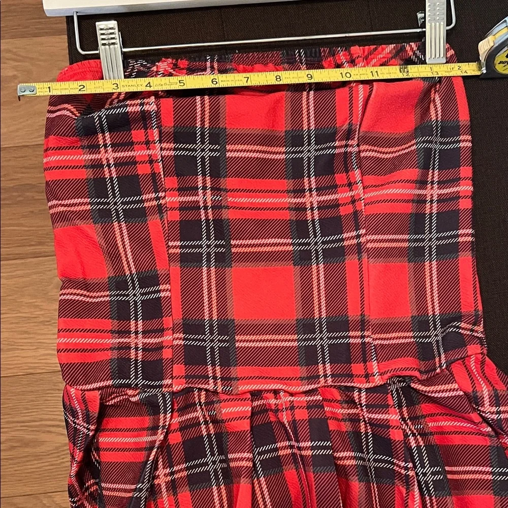 ( 0445) Women Strapless Red Plaid Women's Dress - Picture 4 of 9